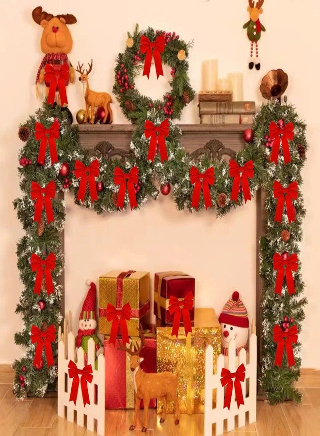 Meseey 12 Pcs Red Velvet Ribbon Bow Christmas Wreath Bows for Garland Gift Wrapping Indoor Outdoor Christmas Parties Decorations (Red, 12) - Image 5
